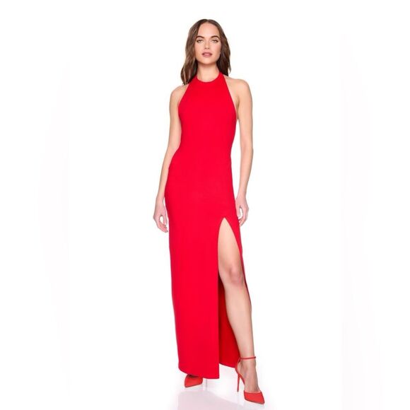 Susana Monaco Red Halter Low Back Slit Dress with Attached Bodysuit Lining NEW - Picture 5 of 8